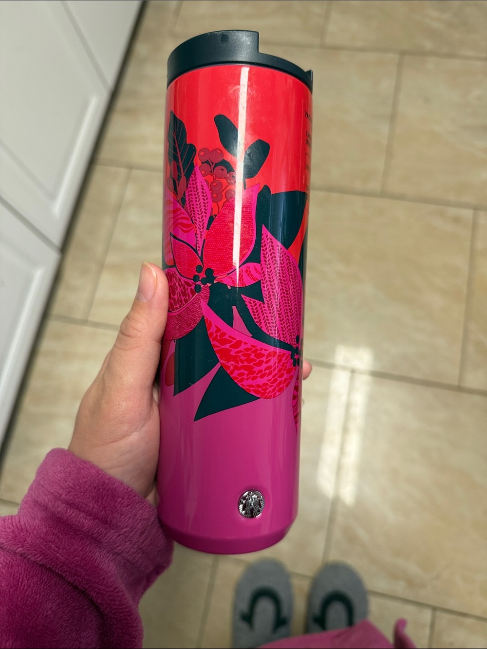 Starbucks Hot Pink Travel Tumbler with Sticker Bottom